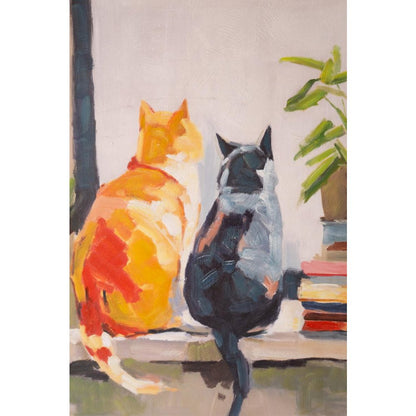 Framed Paint Over Print Two Cats