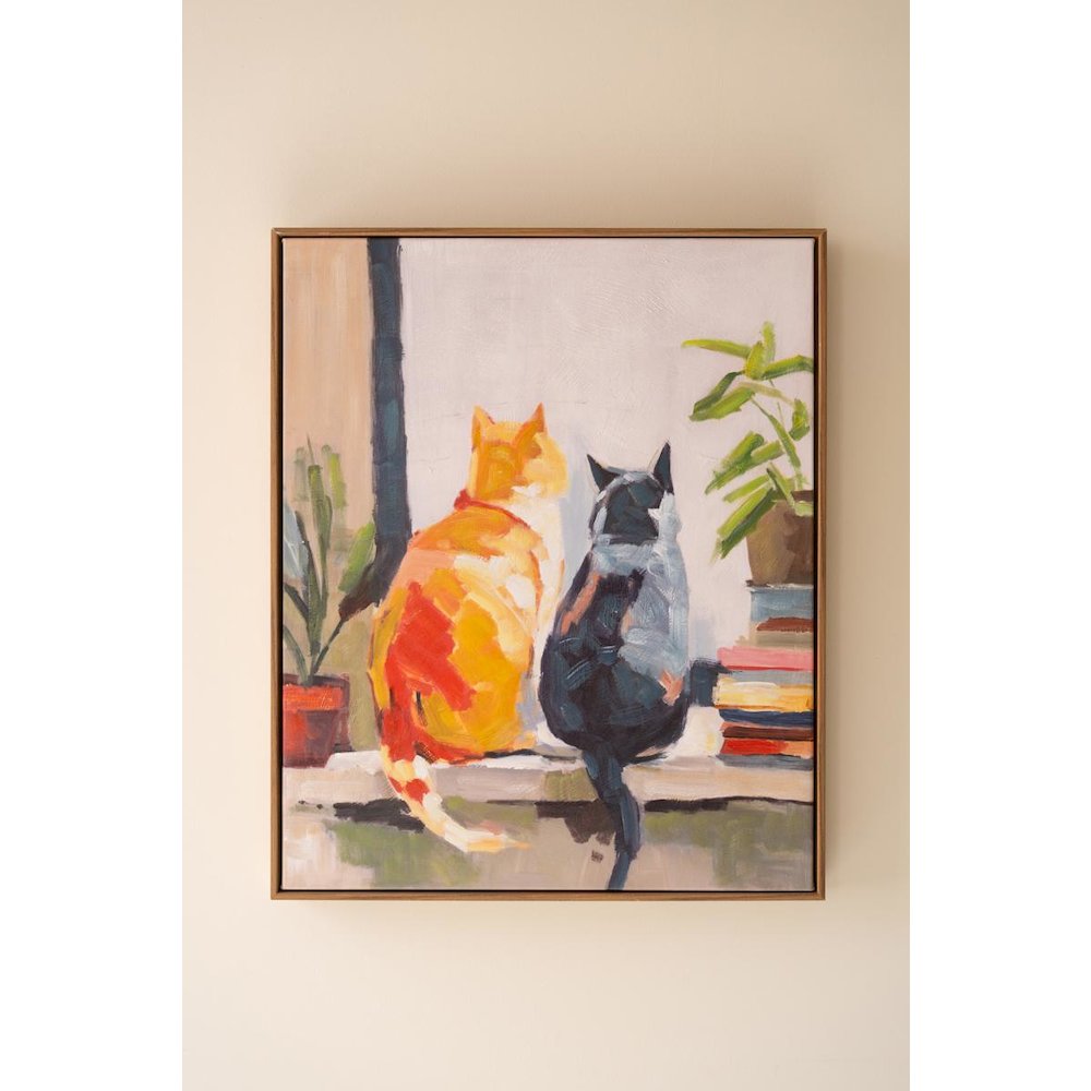 Framed Paint Over Print Two Cats