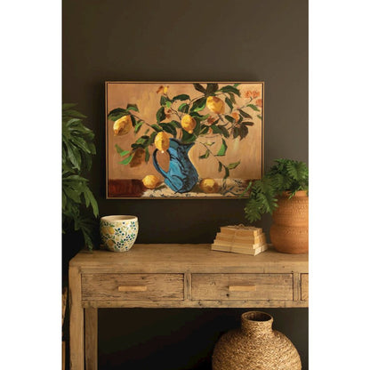 Framed Paint Over Print - Lemon Branch in a Blue Vase