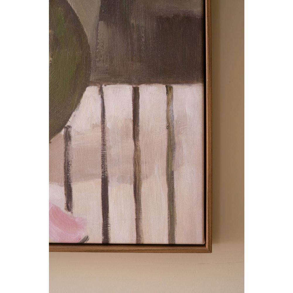 Framed Paint Over Print - Green Vase with Pink Flowers