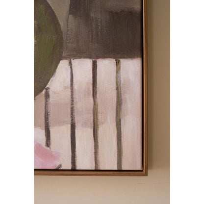 Framed Paint Over Print - Green Vase with Pink Flowers