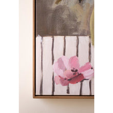 Framed Paint Over Print - Green Vase with Pink Flowers