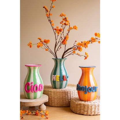 Set Of Three Ceramic Hello Vases
