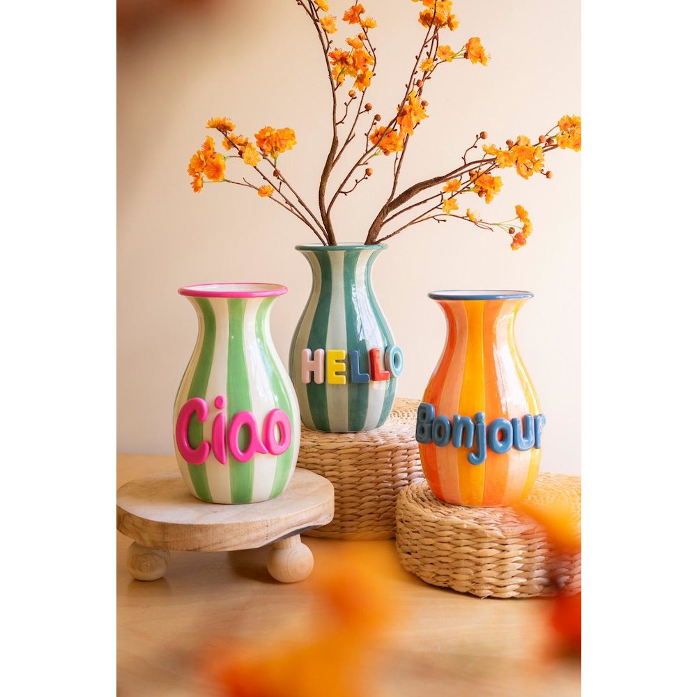 Set Of Three Ceramic Hello Vases