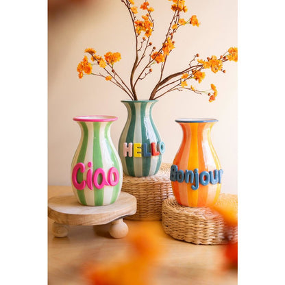 Set Of Three Ceramic Hello Vases