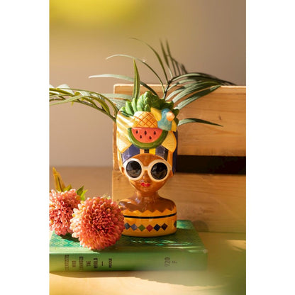 Set Of Three Ceramic Ladies Vases With Fruit Hats