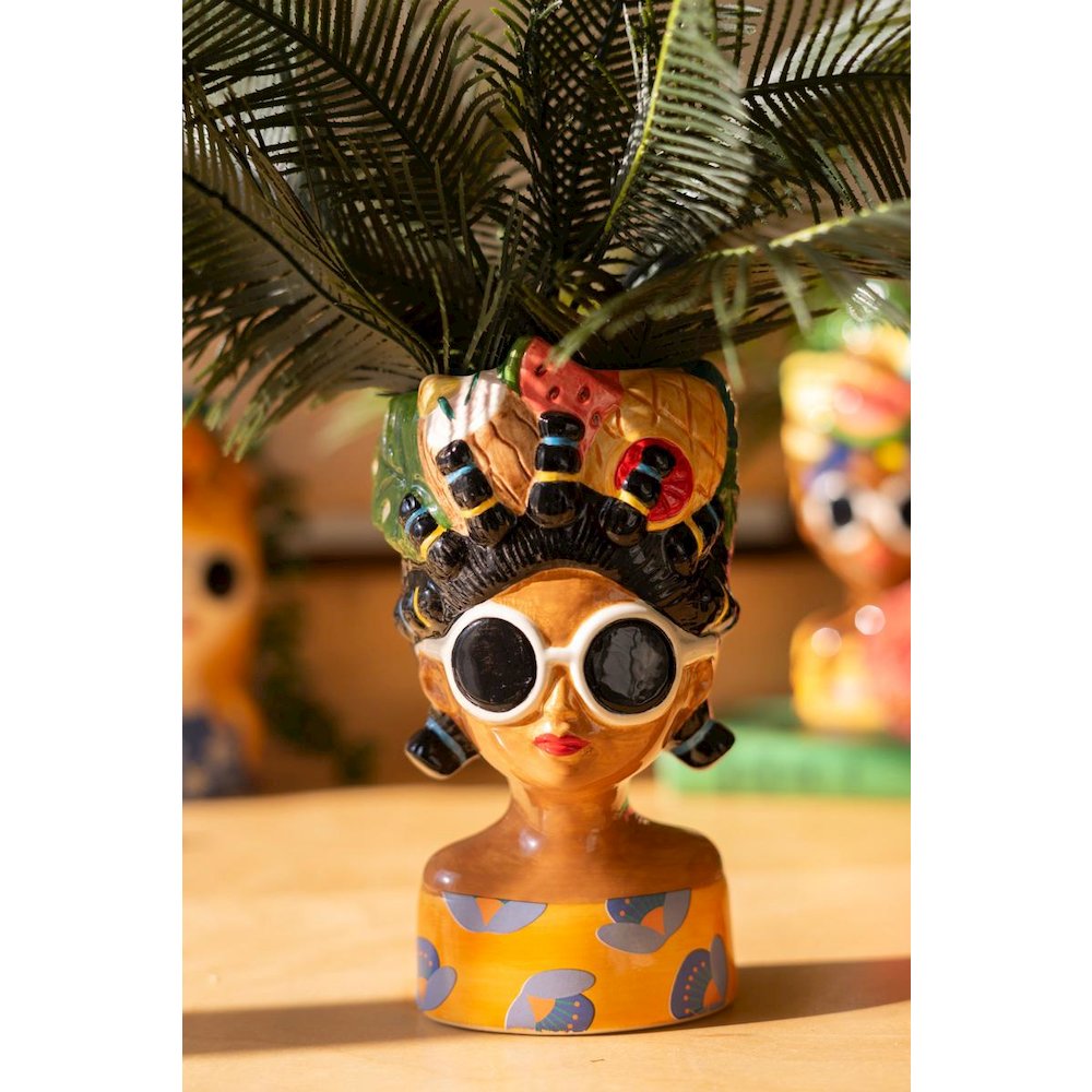 Set Of Three Ceramic Ladies Vases With Fruit Hats