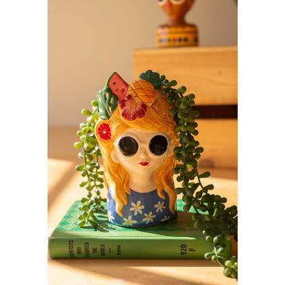 Set Of Three Ceramic Ladies Vases With Fruit Hats