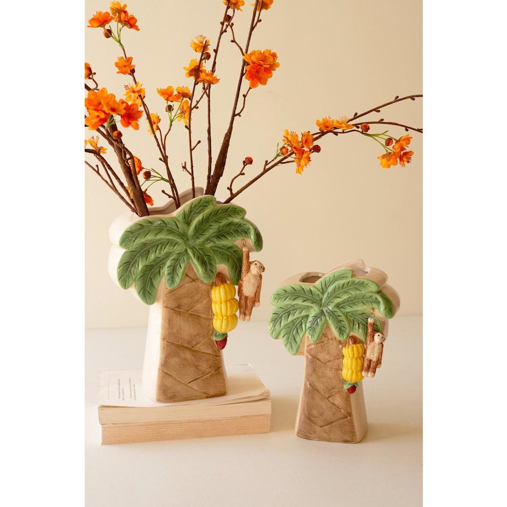 Set Of Two Ceramic Palm Tree Vases