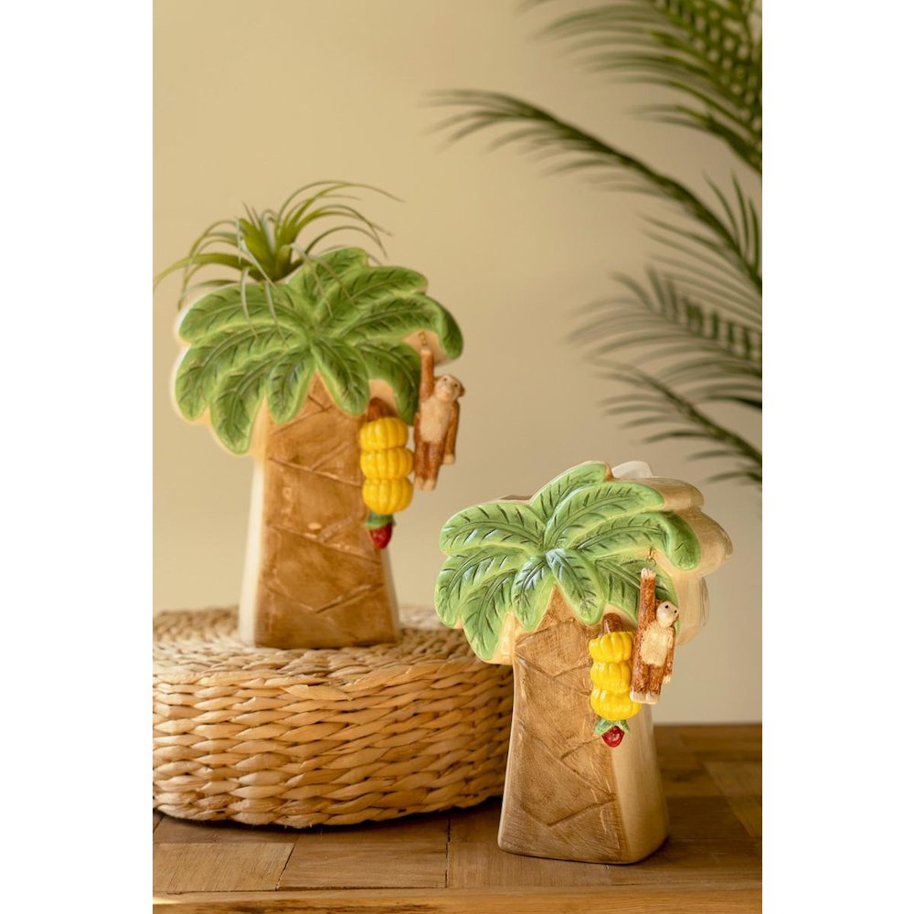 Set Of Two Ceramic Palm Tree Vases