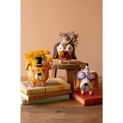 Set Of Three Ceramic Party Puppy Planters