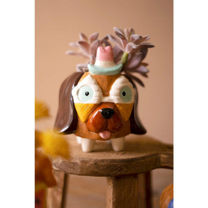 Set Of Three Ceramic Party Puppy Planters
