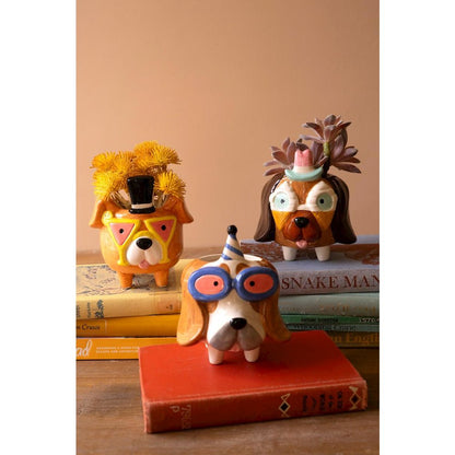 Set Of Three Ceramic Party Puppy Planters
