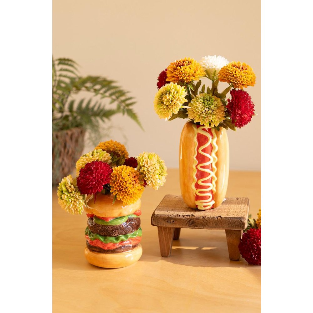 Set Of Two Ceramic Hamburger And Hotdog Vases