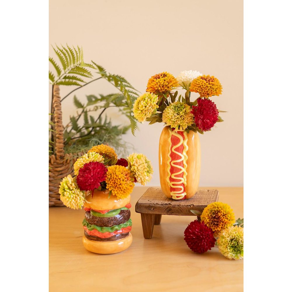 Set Of Two Ceramic Hamburger And Hotdog Vases
