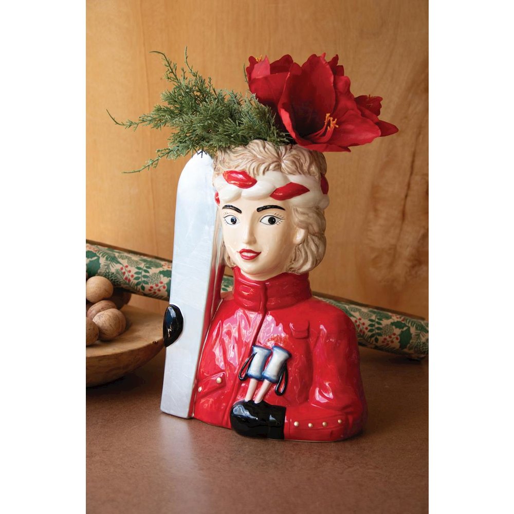 Ceramic Snow Skier Women Vase