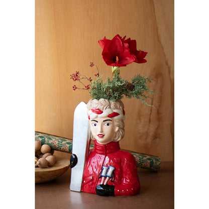 Ceramic Snow Skier Women Vase