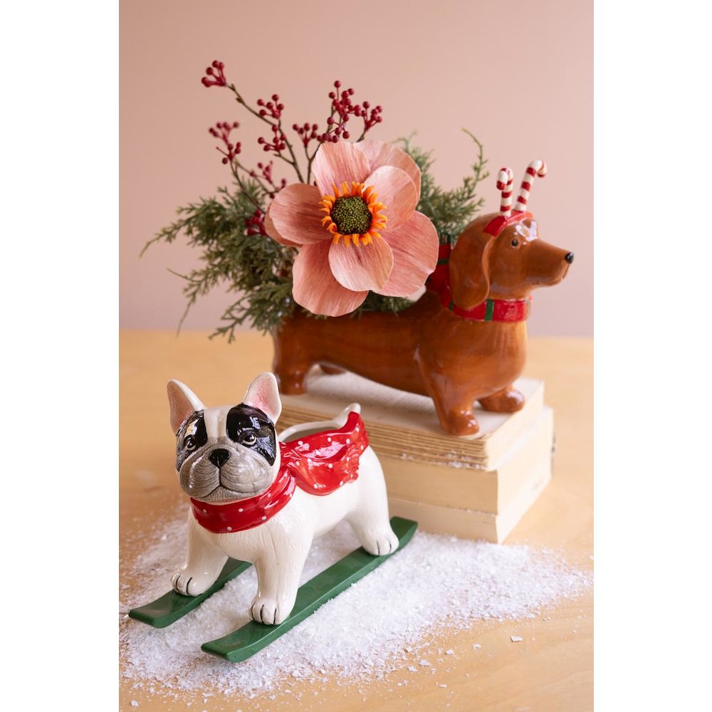 Ceramic Christmas Dachshund Planter - Candy Cane