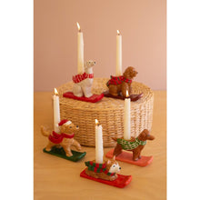 Set of Five Ceramic Christmas Dog Taper Candle Holders