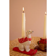 Set of Five Ceramic Christmas Dog Taper Candle Holders