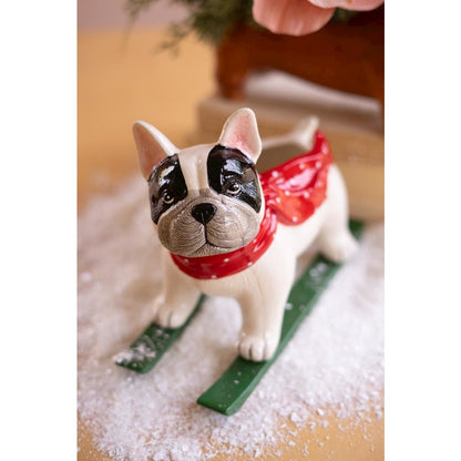 Ceramic Christmas Skiing Dog