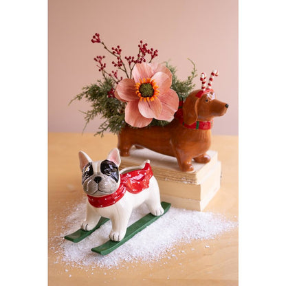 Ceramic Christmas Skiing Dog