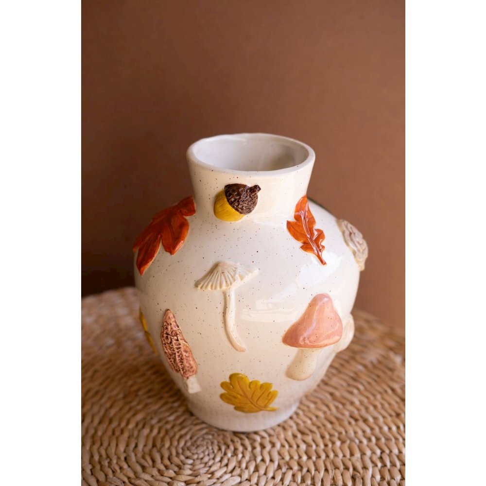 Ceramic Leaves and Mushrooms Vase