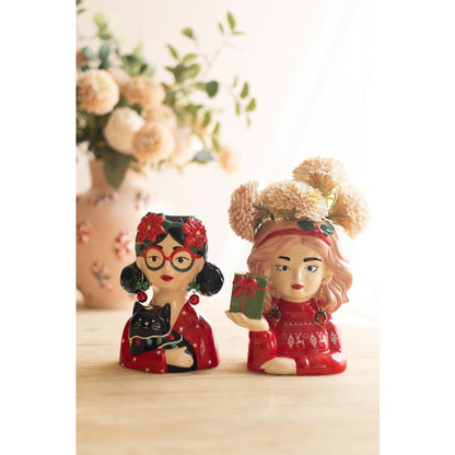 Set of Two Ceramic Tacky Christmas Women Vases #2