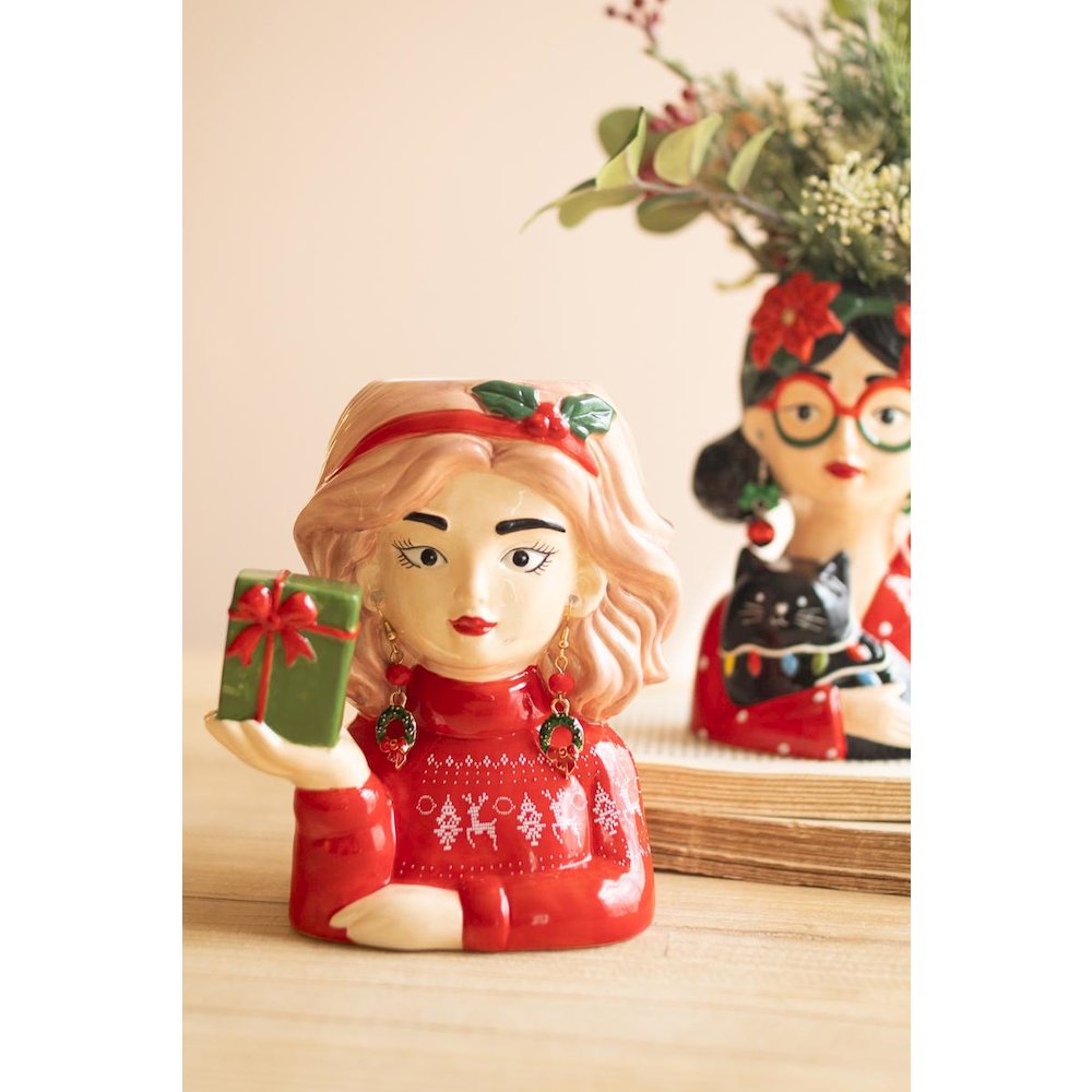 Set of Two Ceramic Tacky Christmas Women Vases #2