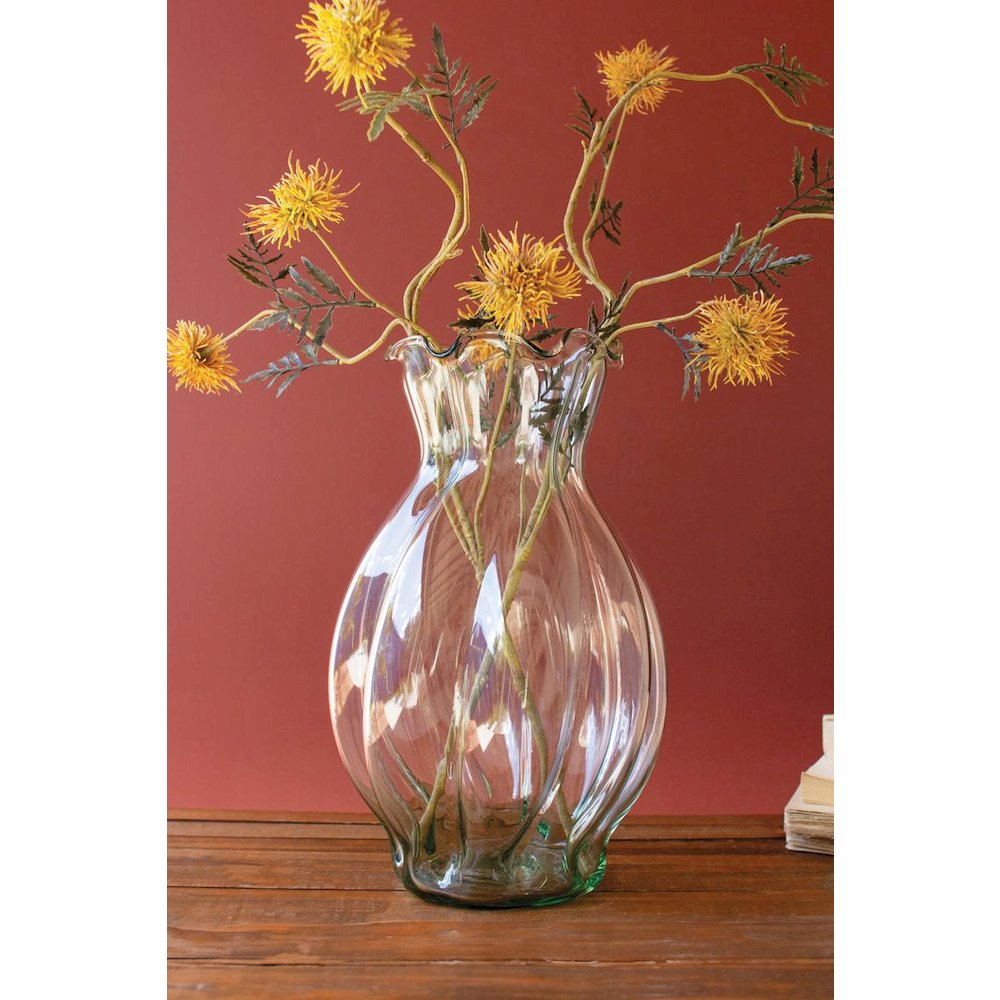Glass Melon Vase With Ruffled Edge