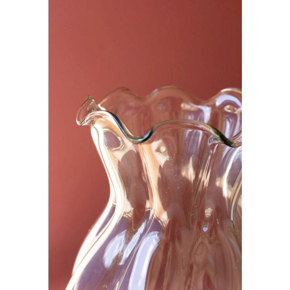 Glass Melon Vase With Ruffled Edge