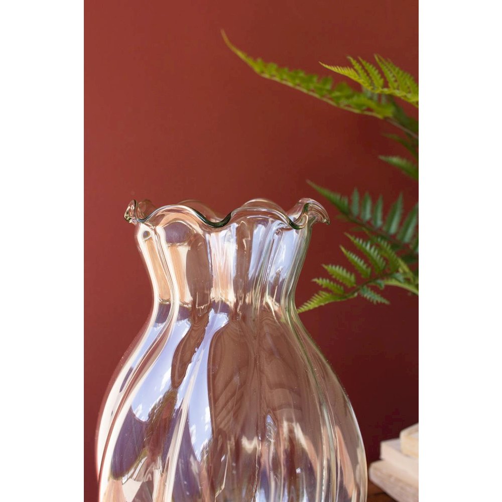 Glass Melon Vase With Ruffled Edge
