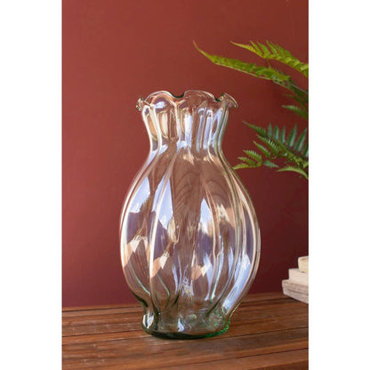 Glass Melon Vase With Ruffled Edge