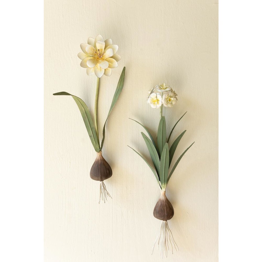 Set of Two Painted Metal Flower Wall Sconces
