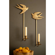 Set Of Antique Gold Metal Birds Taper Candle Wall Sconces