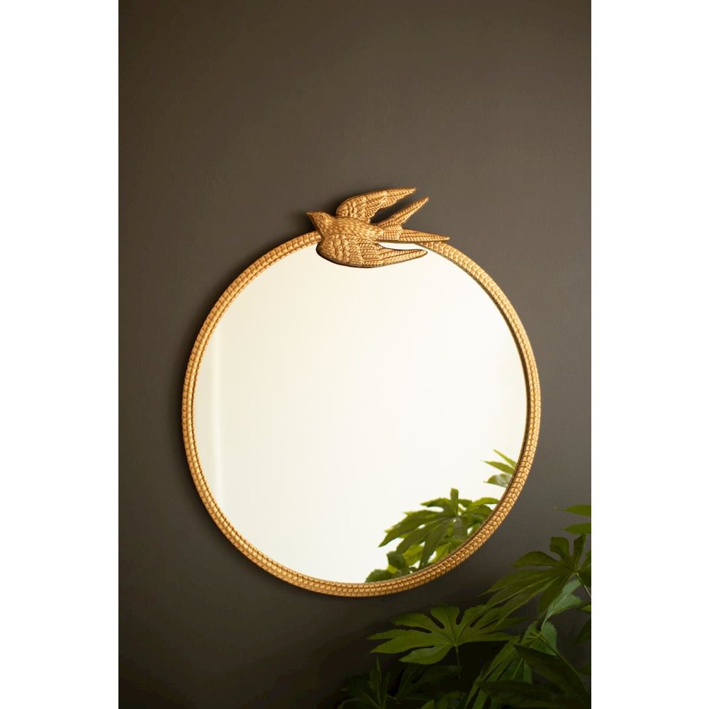Antique Gold Metal Framed Mirror With Bird