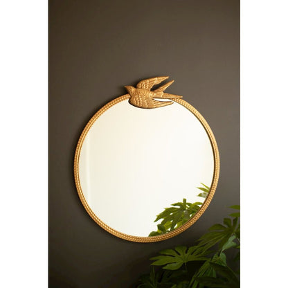 Antique Gold Metal Framed Mirror With Bird