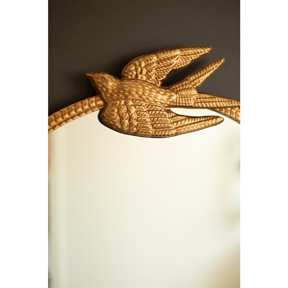 Antique Gold Metal Framed Mirror With Bird
