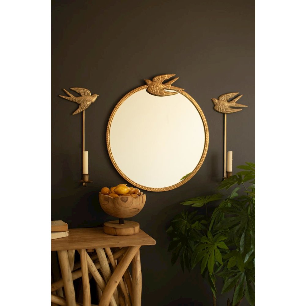 Antique Gold Metal Framed Mirror With Bird