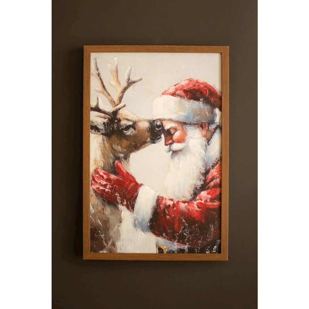 Framed Canvas Paint Over Print - Santa and Deer
