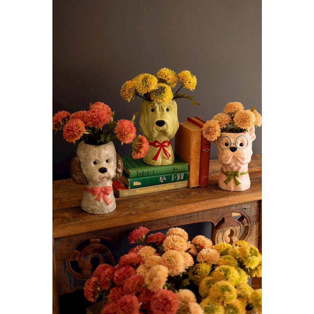 Set Of Three Ceramic Dog Vases With Bows