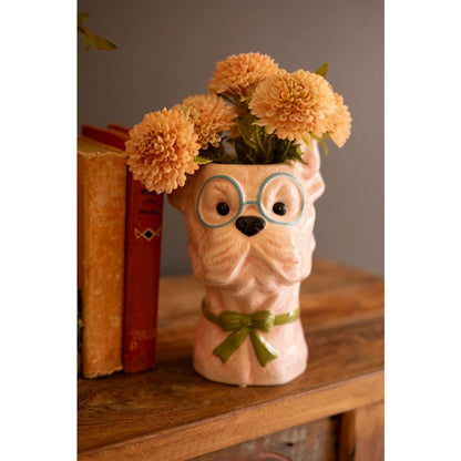 Set Of Three Ceramic Dog Vases With Bows