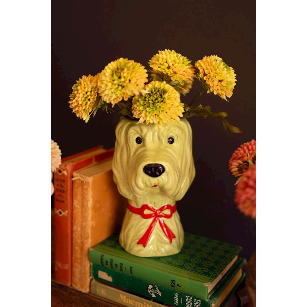 Set Of Three Ceramic Dog Vases With Bows