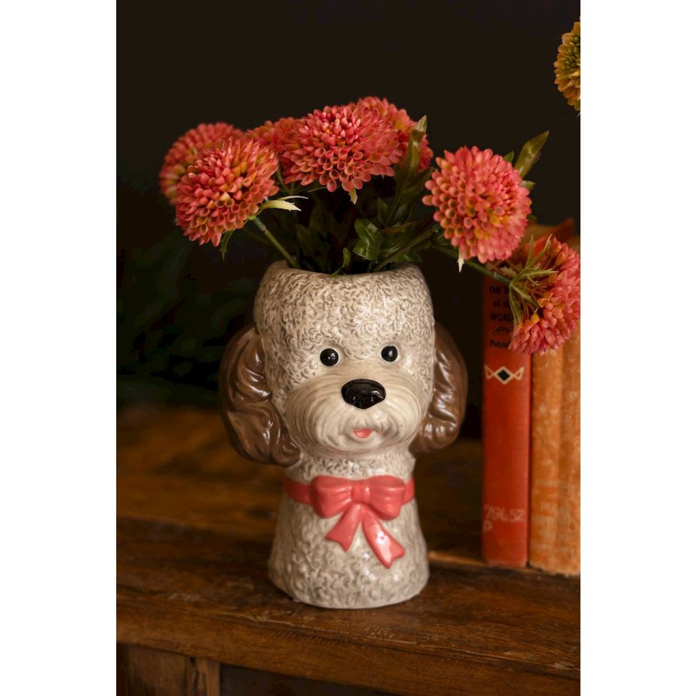 Set Of Three Ceramic Dog Vases With Bows