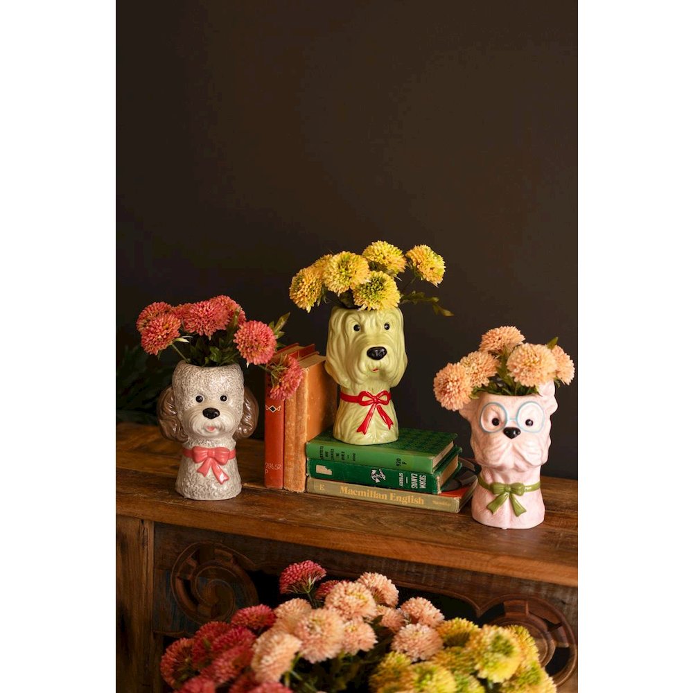 Set Of Three Ceramic Dog Vases With Bows