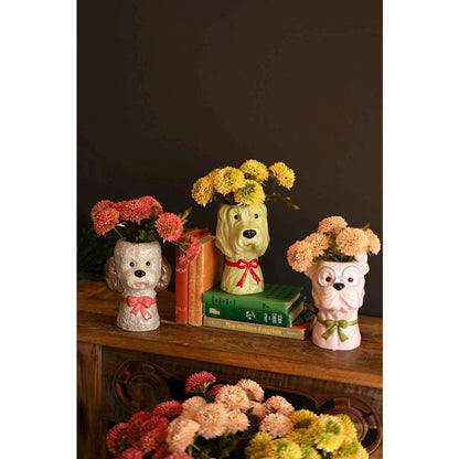 Set Of Three Ceramic Dog Vases With Bows