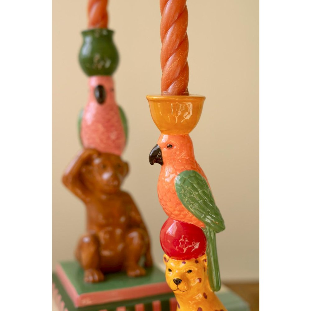 Set Of Two Ceramic Cheetah And Monkey Taper Candle Holders