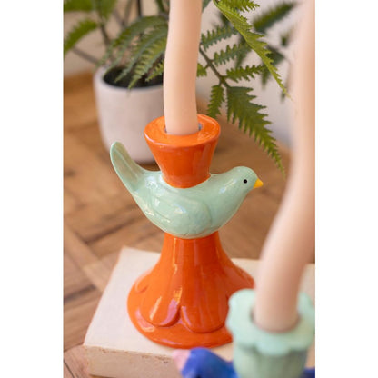 Set Of Five Ceramic Birds Taper Candle Holders