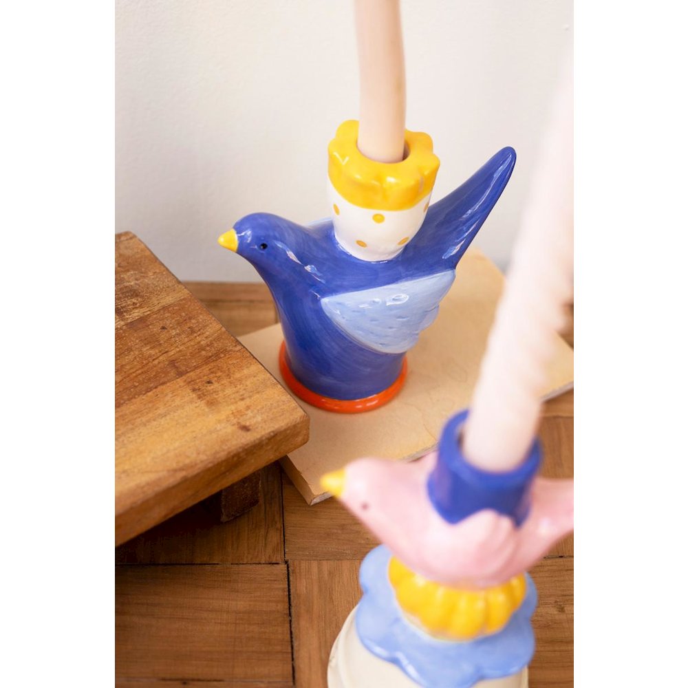 Set Of Five Ceramic Birds Taper Candle Holders