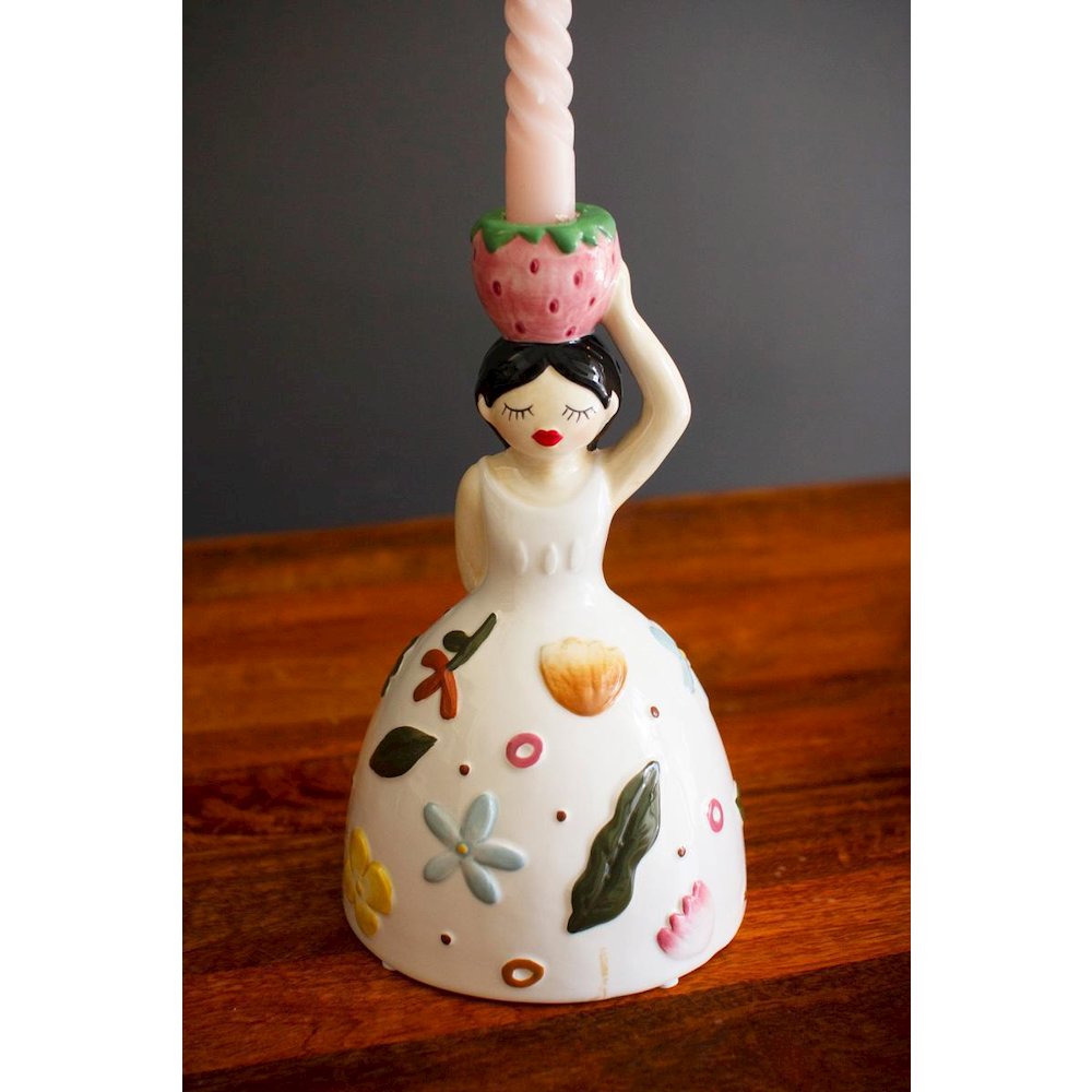 Set Of Two Ceramic Girl Taper Candle Holders